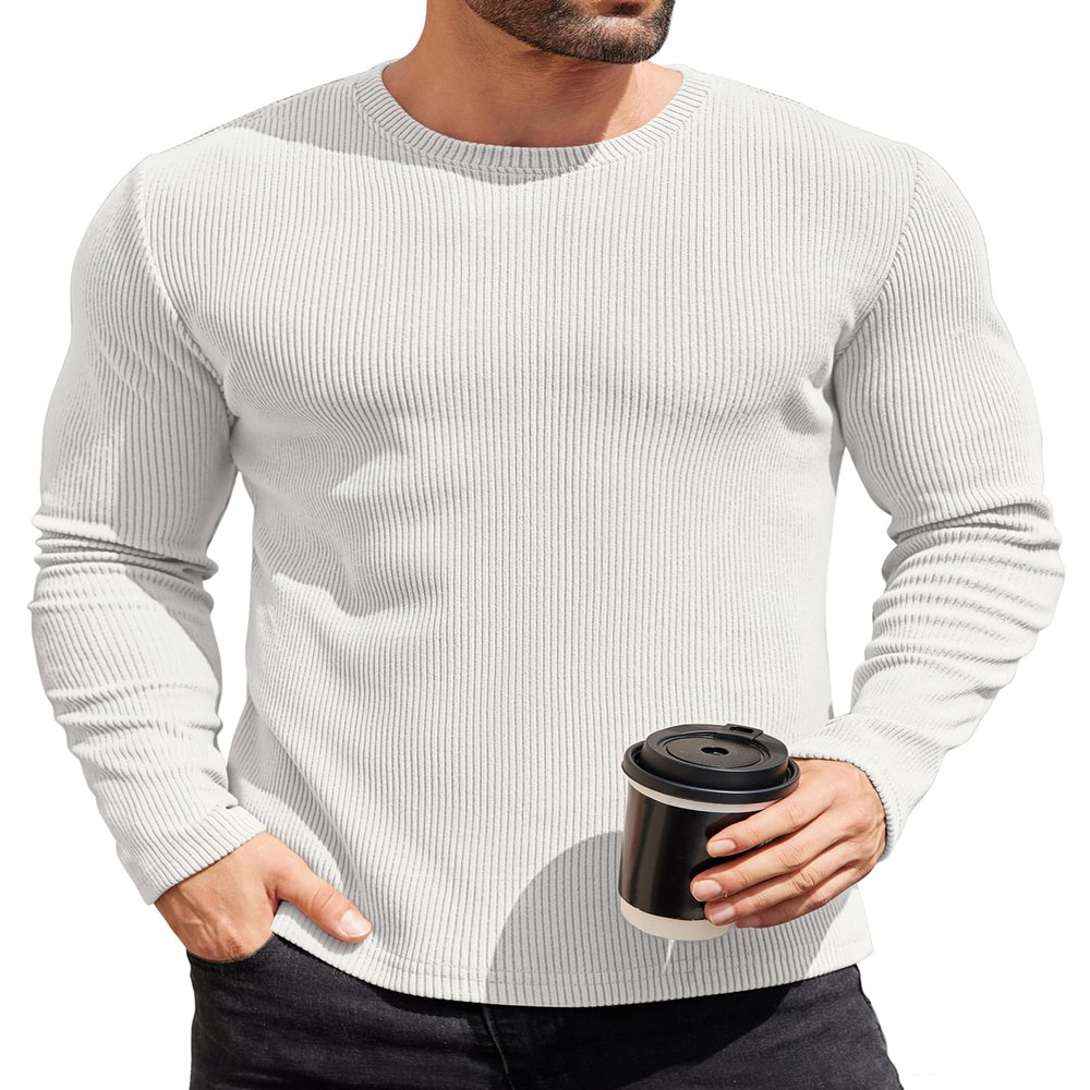 COOFANDY Long Sleeve Shirts for Men Thermal Underwear Fitted Sweater Lightweight Sweatshirt Crewneck Base Layers T-Shirts White