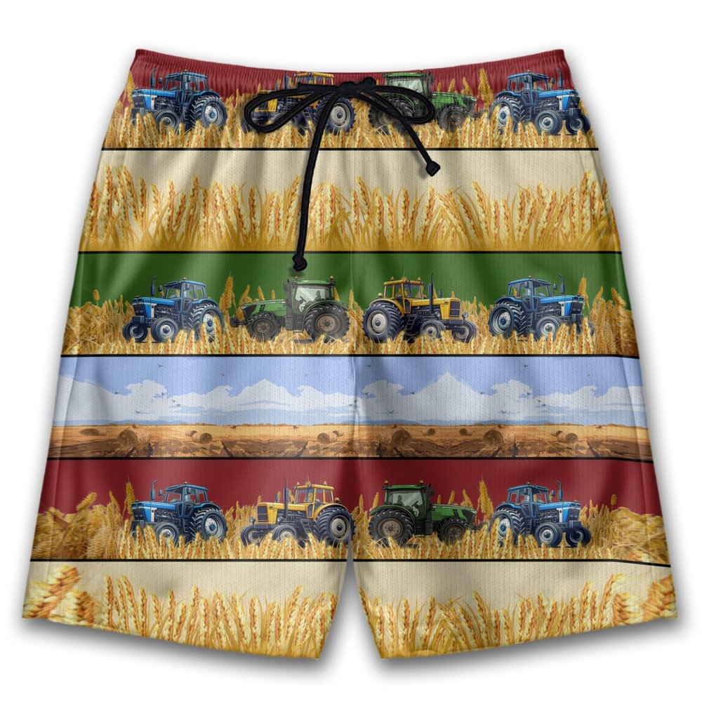 Tractor Mens Swim Trunks - Aloha Hawaiian Mens Shorts - Summer Drawstring Beachwear Shorts Series 73 Size XL