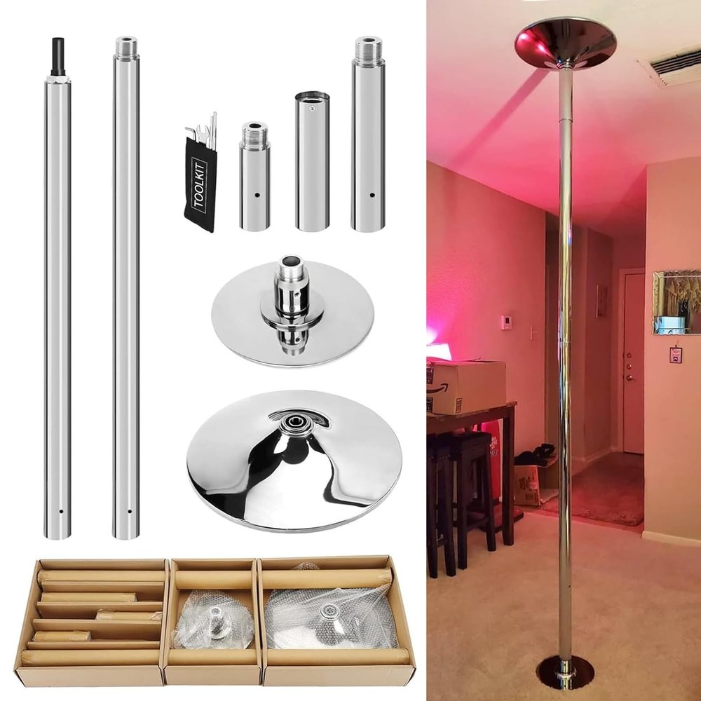 SUZEPER Premium Dance Pole, 45mm Spinning Dance Pole with Extension,Adjustable Static & Swivel Stabilized Stripper Pole for Extra High Ceilings, No Drilling Required