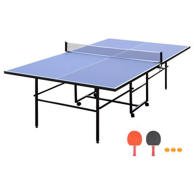 Table Tennis Table 9ft Mid-Size Foldable & Portable Ping Pong Table Set for Indoor & Outdoor Games with Net, 2 Table Tennis Paddles and 3 Balls