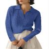 Micoson Sweater for Women Dressy Casual Fall Tops 2024 Collared V Neck Long Sleeve Pullover Sweater Knit Jumper (Blue,M) view 1