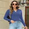Micoson Sweater for Women Dressy Casual Fall Tops 2024 Collared V Neck Long Sleeve Pullover Sweater Knit Jumper (Blue,M) view 3