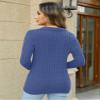 Micoson Sweater for Women Dressy Casual Fall Tops 2024 Collared V Neck Long Sleeve Pullover Sweater Knit Jumper (Blue,M) view 4
