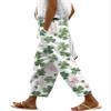 chouyatou Women's Vintage Floral Print High Elastic Waist Wide Leg Capri Beach Palazzo Pants with Pockets (XX-Large, Floral White) view 1
