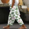 chouyatou Women's Vintage Floral Print High Elastic Waist Wide Leg Capri Beach Palazzo Pants with Pockets (XX-Large, Floral White) view 2
