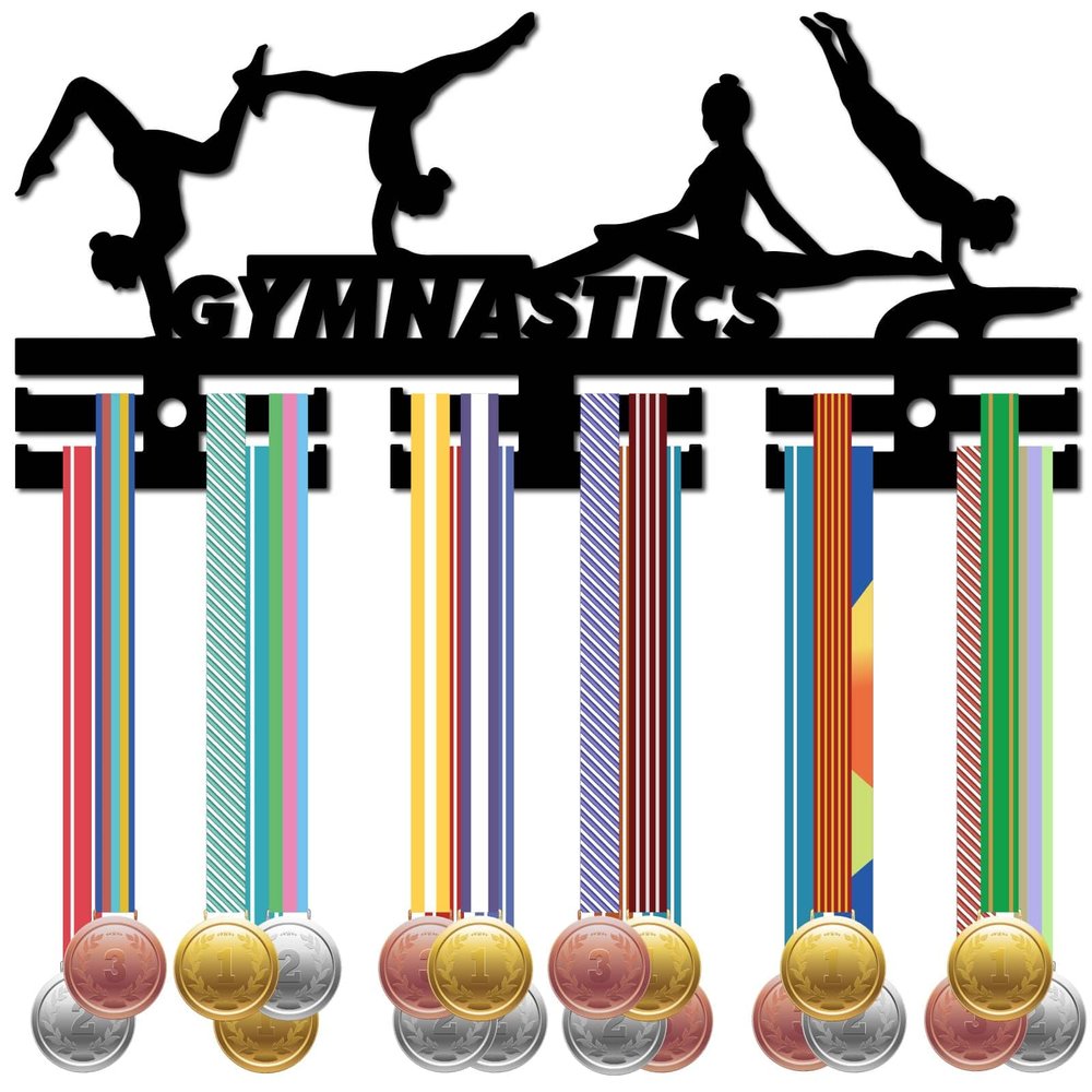 CREATCABIN Gymnastics Medal Holder Medal Hanger Acrylic Medal Rack Display Hanging Awards Rack Display Hooks Wall Mounted Decor 2 Rows Design Hold 40+ Medals Gift for Gymnast Race Winner 11.4x5.1 Inch