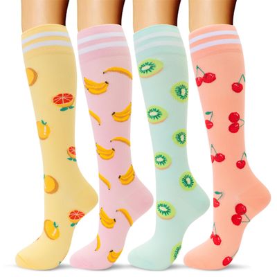 fenglaoda Compression Socks Women Men 4 Pairs, Knee High Support Socks for Running, Sports, Travel, Flight, Nurse