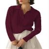 Micoson Women's Cable Long Sleeve Sweaters Fall Lapel Collar V Neck Knitted Pullover Casual Soft Jumper Top (Wine Red,XXL) view 1
