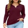 Micoson Women's Cable Long Sleeve Sweaters Fall Lapel Collar V Neck Knitted Pullover Casual Soft Jumper Top (Wine Red,XXL) view 2