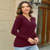 Micoson Women's Cable Long Sleeve Sweaters Fall Lapel Collar V Neck Knitted Pullover Casual Soft Jumper Top (Wine Red,XXL) view 4