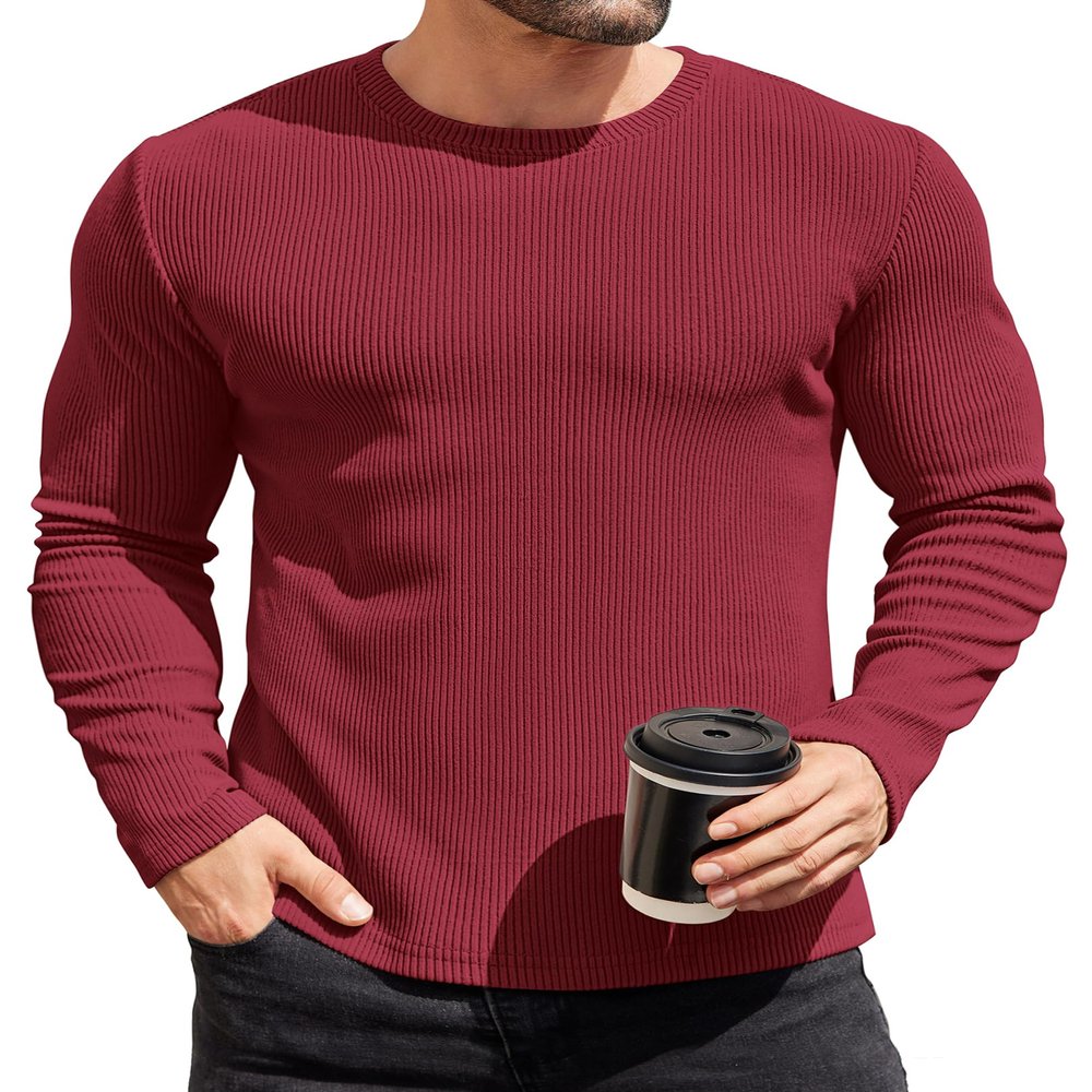 COOFANDY Thermal Shirts for Men Long Sleeve Shirts Casual Lightweight Pullover Sweaters Slim Fit Crewneck Christmas Sweatshirt Base Layer Fall Shirts Wine Red