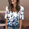 GAANBODI Half Sleeve Tops for Women Womens Casual V Neck Floral Printed Summer Shirts Loose Fit Elbow Length Sleeve Blouses 04-Blue Large view 2
