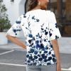 GAANBODI Half Sleeve Tops for Women Womens Casual V Neck Floral Printed Summer Shirts Loose Fit Elbow Length Sleeve Blouses 04-Blue Large view 3