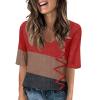 GAANBODI Half Sleeve Tops for Women Womens Casual V Neck Floral Printed Summer Shirts Loose Fit Elbow Length Sleeve Blouses 03-Red Small view 1