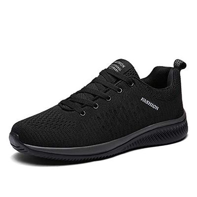 Hhhchpm Men's Trendy Lightweight Running Shoes Comfy, Breathable, Wear-Resistant, Shock-Absorbing Lace-Ups for Outdoor Running, Walking, and Hiking (Black ash,14)