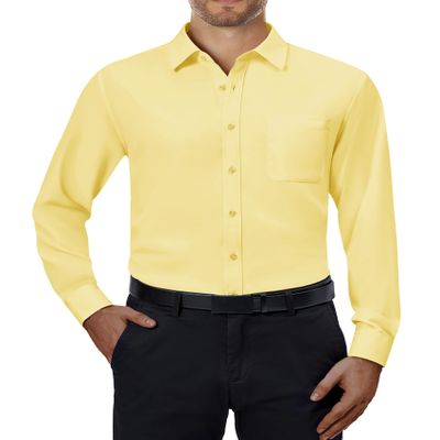 Alimens & Gentle Mens Dress Shirts 4-Way Stretch Long Sleeve Collared Casual Solid Wedding Dating Button Down Shirt Yellow