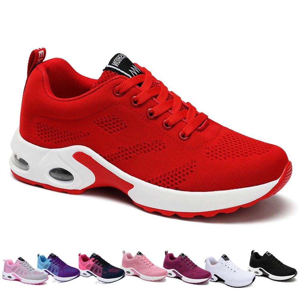 EOVKUFNG Musabela Orthopedic Shoes for Women, Mesh Casual Breathable Knit Air Cushion Shoes Arch Support Air Cushion Slip-On Walking Shoes. (Red,8.5 Wide)