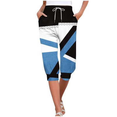 NineFit Basics Capri Yoga Pants for Women 2024 Trendy Summer Casual Track Cuff Sweatpants Comfy Jogger for Workout Running Hiking, X-Large, Blue-1