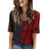 GAANBODI Half Sleeve Tops for Women Womens Casual V Neck Floral Printed Summer Shirts Loose Fit Elbow Length Sleeve Blouses 03-Wine Large view 1