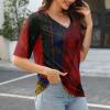 GAANBODI Half Sleeve Tops for Women Womens Casual V Neck Floral Printed Summer Shirts Loose Fit Elbow Length Sleeve Blouses 03-Wine Large view 2