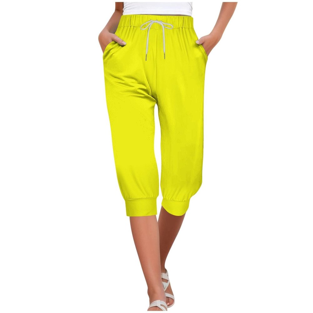 Capri Yoga Pants for Women 2024 Trendy Summer Casual Track Cuff Sweatpants Comfy Jogger for Workout Running Hiking Gold