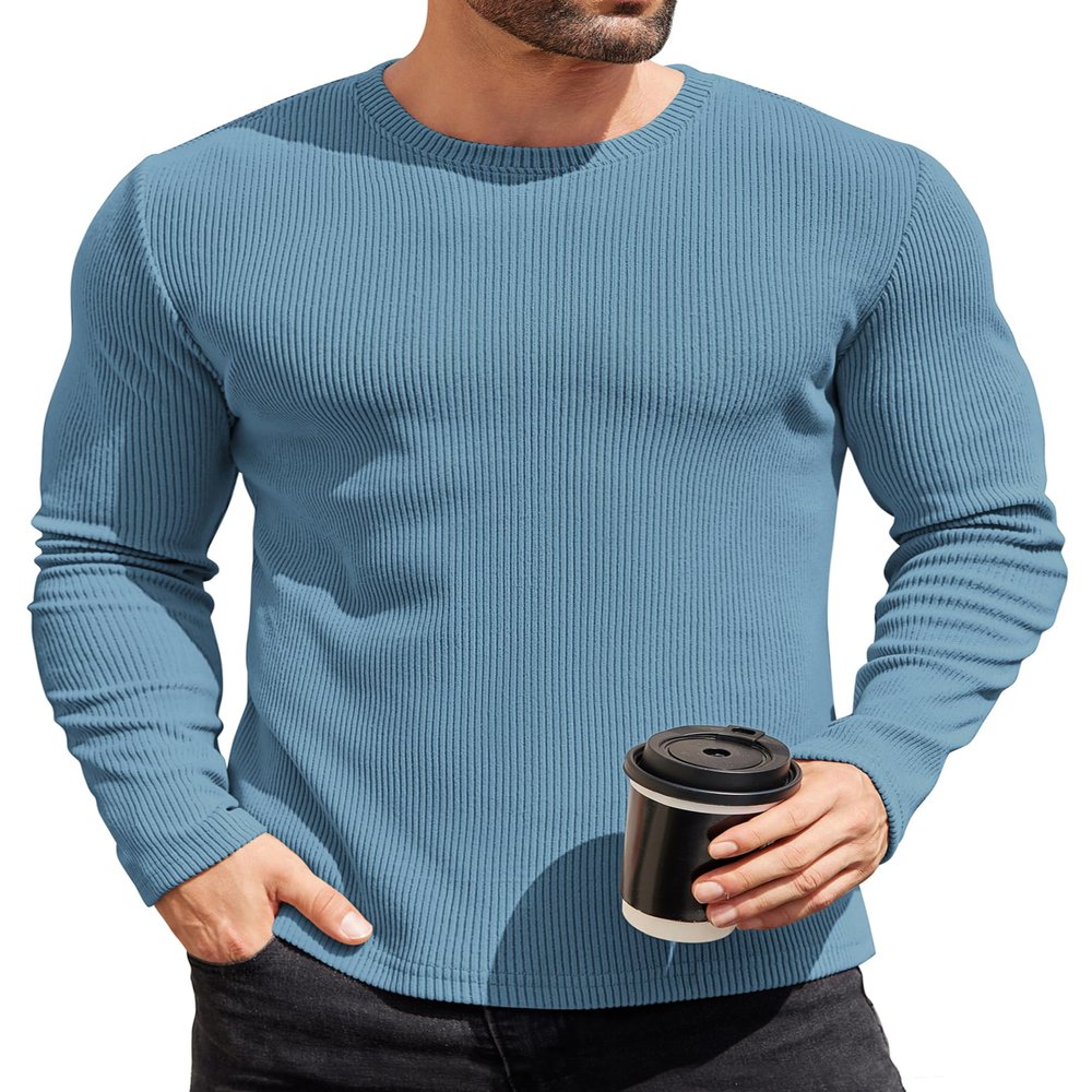 COOFANDY Long Sleeve Shirts for Men Thermal Underwear Crewneck Sweater Slim Fit Lightweight Sweatshirt Base Layers T-Shirts Dark Blue