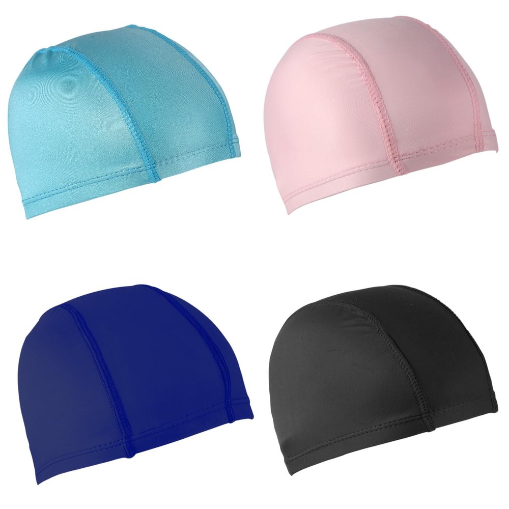 4pcs Elastic Swim Caps for Women Men Kids, Unisex Bathing Caps Anti-Slip Swimming Caps Swimming Pool Hat for Boys Girls Long & Short Hair (Black&Dark Blue&Pink&Blue)