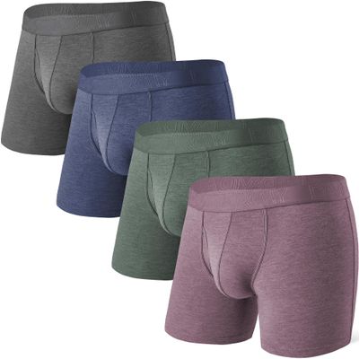 DAVID ARCHY Mens Underwear Cooling Rayon Boxer Briefs Breathable Soft Moisture-Wicking with Fly Underwear for Men 4 Pack Large