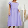 Geleglaer Light Purple Cotton Dresses for Womens Short Sleeve Maxi Dress Casual Flowy Pleated Summer Dresses with Pockets 2024 view 2