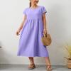 Geleglaer Light Purple Cotton Dresses for Womens Short Sleeve Maxi Dress Casual Flowy Pleated Summer Dresses with Pockets 2024 view 3