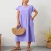 Geleglaer Light Purple Cotton Dresses for Womens Short Sleeve Maxi Dress Casual Flowy Pleated Summer Dresses with Pockets 2024 view 4