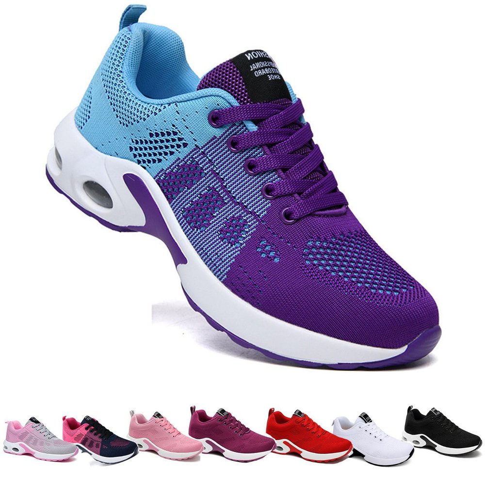 EOVKUFNG Musabela Orthopedic Shoes for Women, Mesh Casual Breathable Knit Air Cushion Shoes Arch Support Air Cushion Slip-On Walking Shoes. (Blue Purple,9.5 Wide)