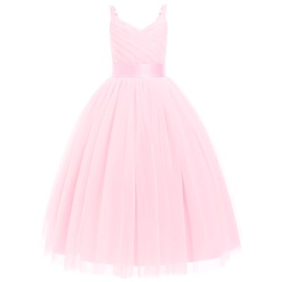 IBTOM CASTLE Girls' Special Occasion Dresses: Flower Tulle Graduation Dress Kids Long Wedding Pageant Masquerade Formal Prom Dresses Princess Birthday Party Ball Gown Bush Pink 6 Years