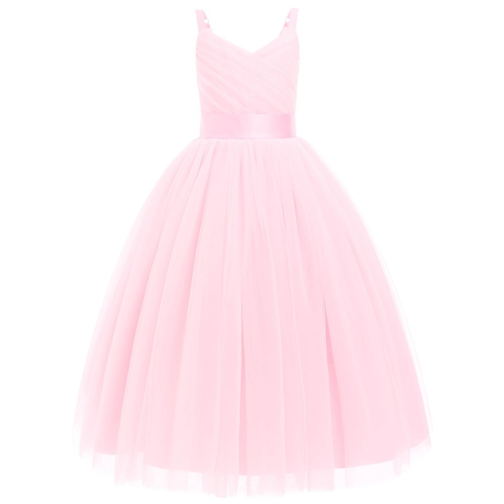 IBTOM CASTLE Girls' Special Occasion Dresses: Flower Tulle Graduation Dress Kids Long Wedding Pageant Masquerade Formal Prom Dresses Princess Birthday Party Ball Gown Bush Pink 6 Years