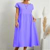 Cotton Dresses for Womens Summer Dresses Purple Short Sleeve Maxi Dress Loose Flowy Pleated with Pockets 2024 view 2