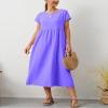 Cotton Dresses for Womens Summer Dresses Purple Short Sleeve Maxi Dress Loose Flowy Pleated with Pockets 2024 view 3
