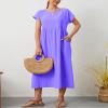Cotton Dresses for Womens Summer Dresses Purple Short Sleeve Maxi Dress Loose Flowy Pleated with Pockets 2024 view 4