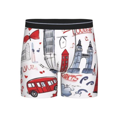 ZLYYXY Men'S Long Leg Boxers Brief Novelty Underwear Comfort Fit Moisture Wicking Breathable London, Medium