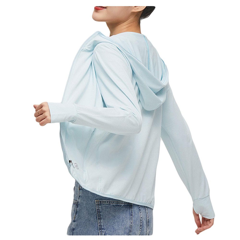 Bestgift Outdoor ice silk clothing sunwear summer jacket women's anti-ultraviolet sports Light blue women 4XL