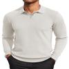 COOFANDY Men's Knit Polo Sweater Long Sleeve Casual Collared Quarter Button Golf Waffle Textured Sweater White view 1