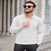 COOFANDY Men's Knit Polo Sweater Long Sleeve Casual Collared Quarter Button Golf Waffle Textured Sweater White view 2