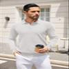 COOFANDY Men's Knit Polo Sweater Long Sleeve Casual Collared Quarter Button Golf Waffle Textured Sweater White view 3