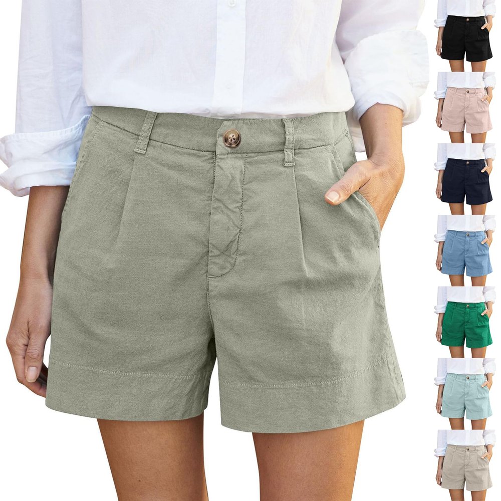 Womens Linen Shorts Summer Casual Dress Shorts High Waisted Bermuda Shorts Lightweight Wide Leg Beach Short with Pockets Baggy Comfy Dressy Shorts Womens Y2k Shorts with Pockets Cute Lounge Shorts