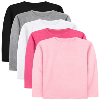 Cooraby 5 Pack Girls Long Sleeve Tees Basic Crewneck Soft T-Shirts Toddlers' Long-Sleeve T-Shirts Assorted Colors