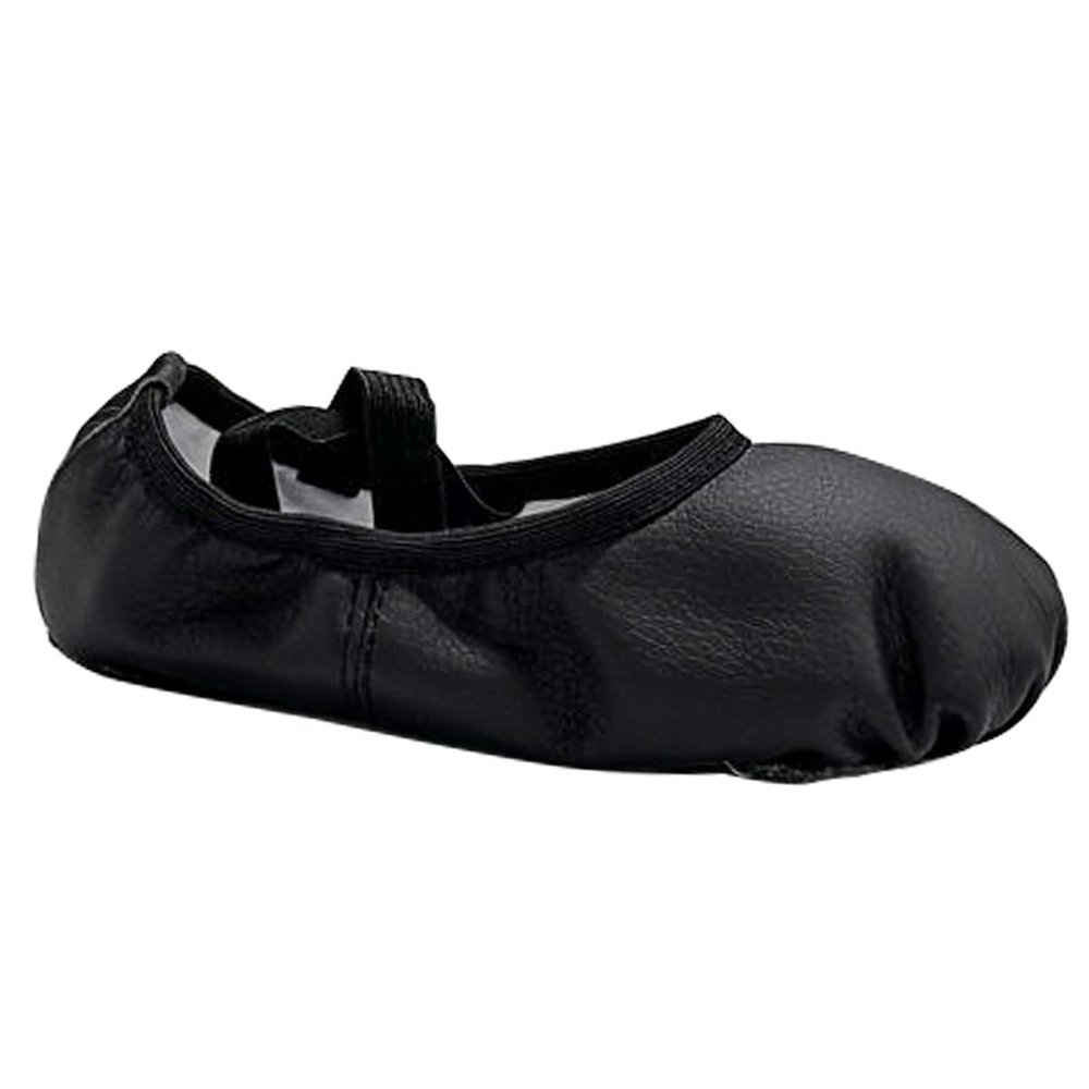 Daydance PU Leather Black Ballet Shoes for Boys, Soft Split Sole Dance Slippers for Little Kids no Drawstring