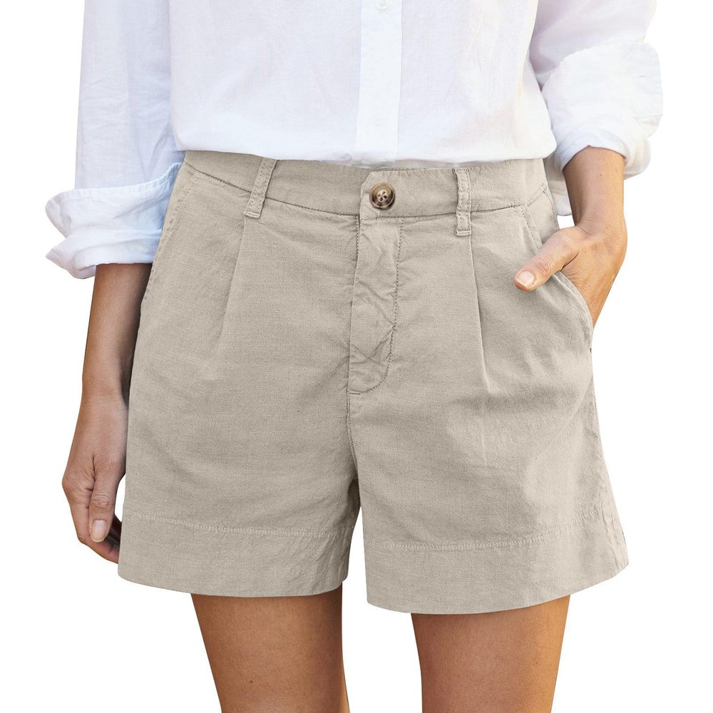 Midelxp Womens Linen Summer Casual Bermuda High Waisted Khaki Beach Shorts with Pockets Size X-Large (Waist Circumference: 34, Outseam Length: 25 inches) for Fashion-Conscious Active Women