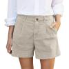 Midelxp Womens Linen Summer Casual Bermuda High Waisted Khaki Beach Shorts with Pockets Size X-Large (Waist Circumference: 34, Outseam Length: 25 inches) for Fashion-Conscious Active Women view 1