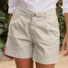Midelxp Womens Linen Summer Casual Bermuda High Waisted Khaki Beach Shorts with Pockets Size X-Large (Waist Circumference: 34, Outseam Length: 25 inches) for Fashion-Conscious Active Women view 2