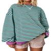 UEU Womens Oversized Y2K Sweatshirts Casual Fashion Trendy Crewneck Tunic Pullover Tops Malachite Green Striped XX-Large view 1