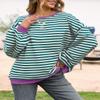 UEU Womens Oversized Y2K Sweatshirts Casual Fashion Trendy Crewneck Tunic Pullover Tops Malachite Green Striped XX-Large view 2